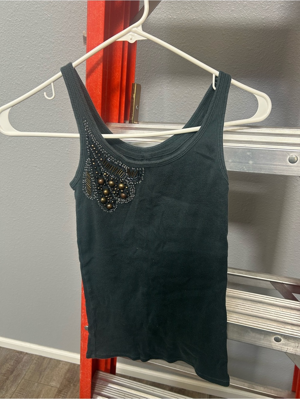 New York & Company Black Beaded Ribbed Tank